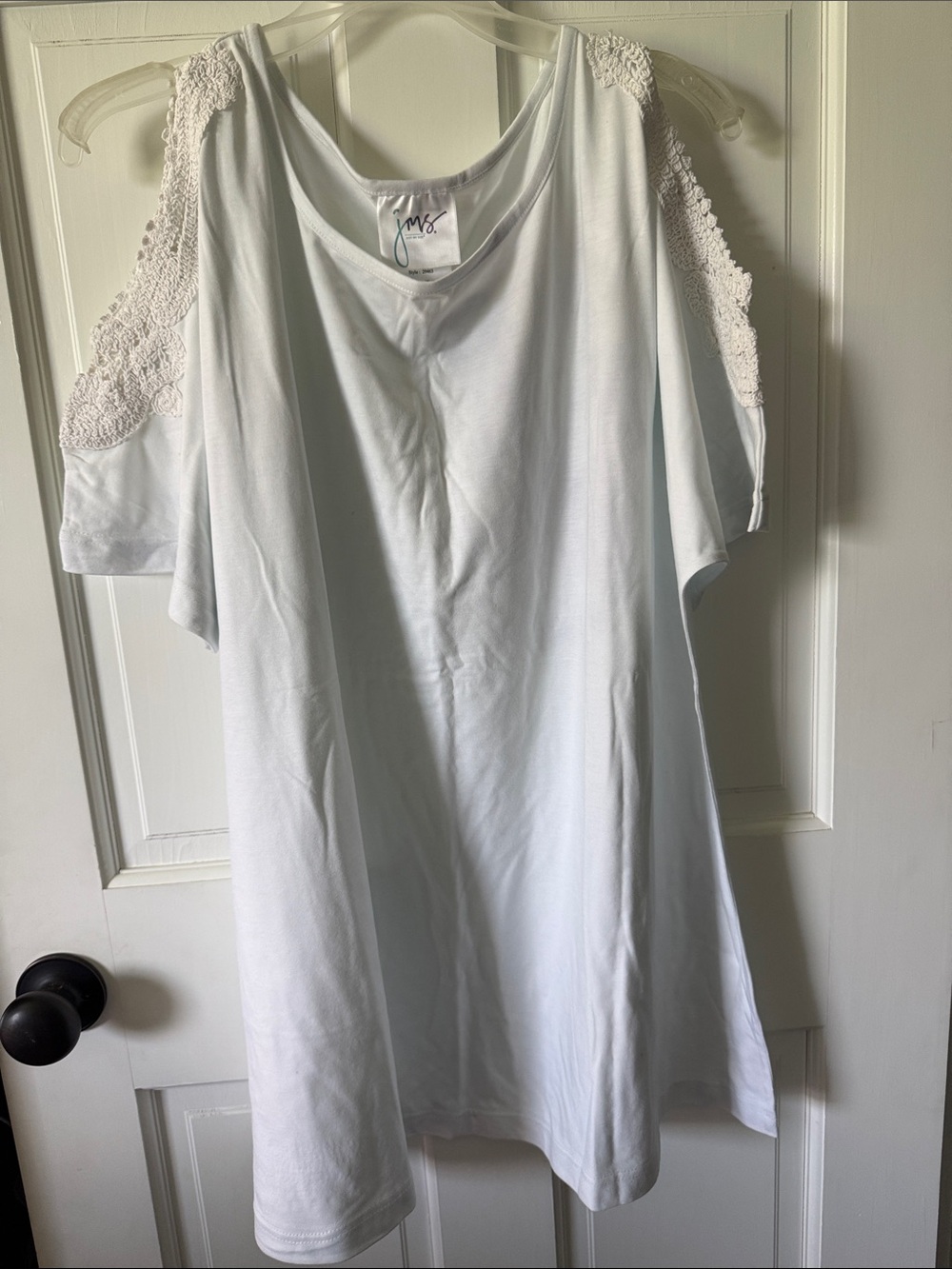 Just My Size White Cold-Shoulder Lace Detail Tunic Top